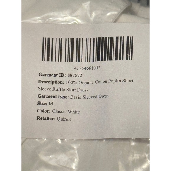 Quince 100% Organic Cotton Poplin Short Sleeve Ruffle Shirt Dress White Medium - Picture 3 of 3